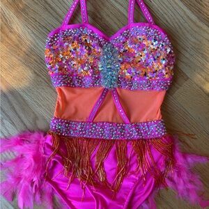 Glamour Pink and Orange Sequin Kids Jazz Dance Costume